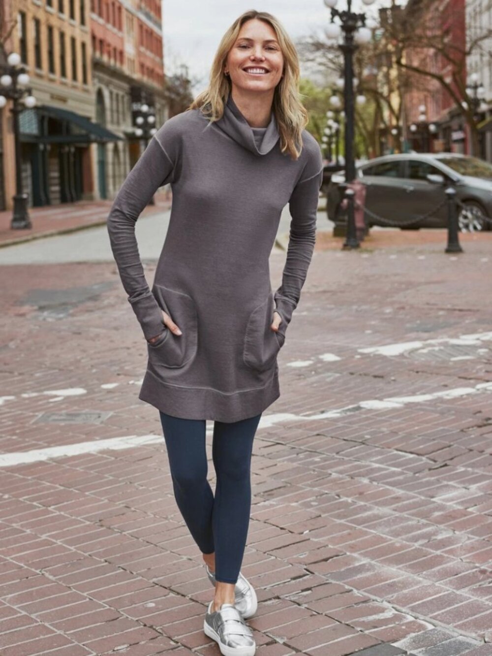 Athleta Purple Eco Wash Turtleneck Sweatshirt Dress Size Large 868906